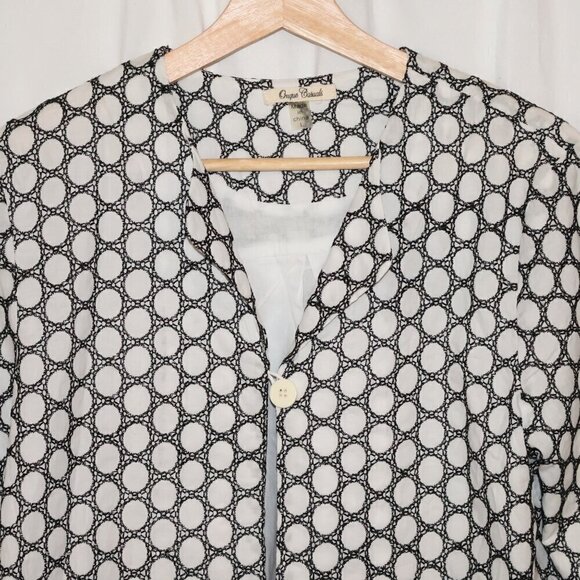Onque Casuals Size Large Cropped Jacket White Black 3/4 Sleeves One Button - Picture 6 of 14
